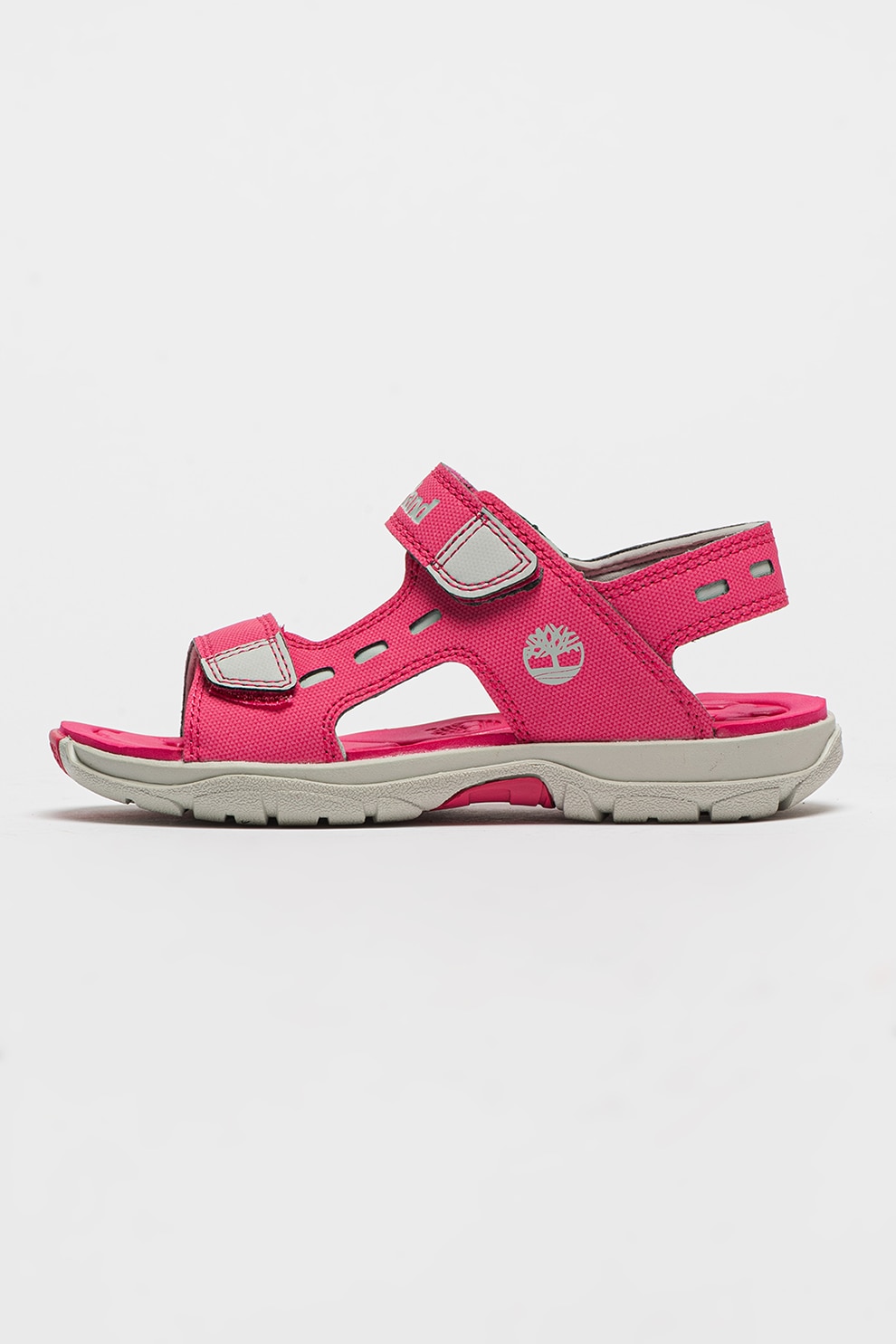Timberland, Sandale cu veclro Moss Jump, Gri deschis, Fucsia, 32 EU