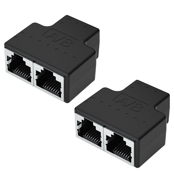 Комплект от 2 мрежови адаптера, Axroad Mall, Ethernet, 100Mbps, 1 x RJ-45 женски към 2 x RJ-45 женски, PVC, 37*40*20 мм, черен