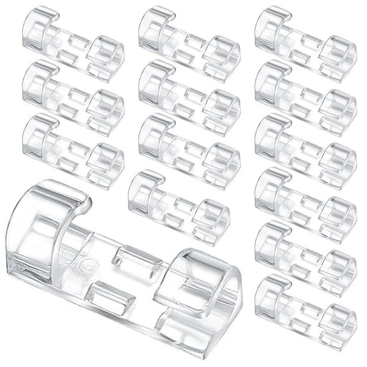 Set 100 organizatoare cabluri, Axroad Mall, 9mm, Autoadeziv, Rezistente la caldura si coroziune, Usor de indepartat, Plastic, 33*13*9 mm, Transparent
