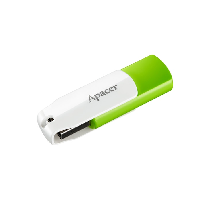 USB памет 2.0 Apacer 64Gb, AH335, въртяща се, бяла със зелено