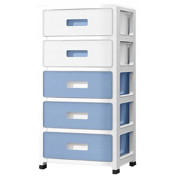 Dulap Cu Sertare, Rg14, Pentru Jucarii, 5 Sertare, 70.5x35x26 cm, Plastic, Albastru/Alb