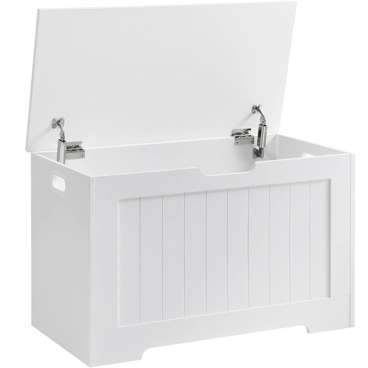 Banca depozitare hol dormitor pal compartiment ascuns, 76x40x48 cm, design compact, alb