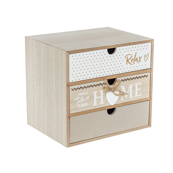 Cutie depozitare decorativa, 3 sertare, 20x15x18 cm, Lemn, ATU-088945