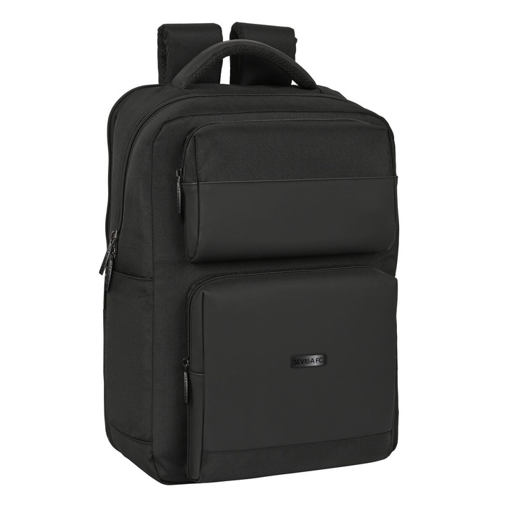 Laptop hátizsák, Sevilla Futbol Club, Nylon, Ergonomikus, USB port, 31x44x13cm, Fekete
