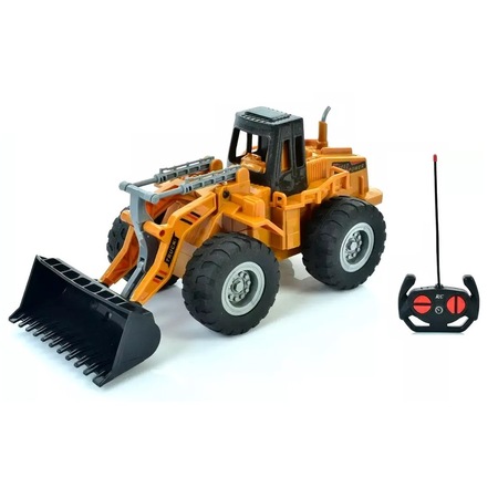 Радиоуправляема RC дистанционно управление играчка булдозер с челен товарач, пълни функции, светлина и звук за деца