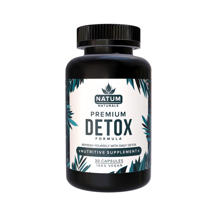 Prémium Detox Formula, 30 kapszula, étrend-kiegészítő, toxinok eltávolítása és energianövelő, chlorella, spirulina, bioperine, kurkuma, páncél, vitaminok és ásványi anyagok, máj és emésztést segítő, vegán, 1-2 kapszula/nap, Natum Naturals