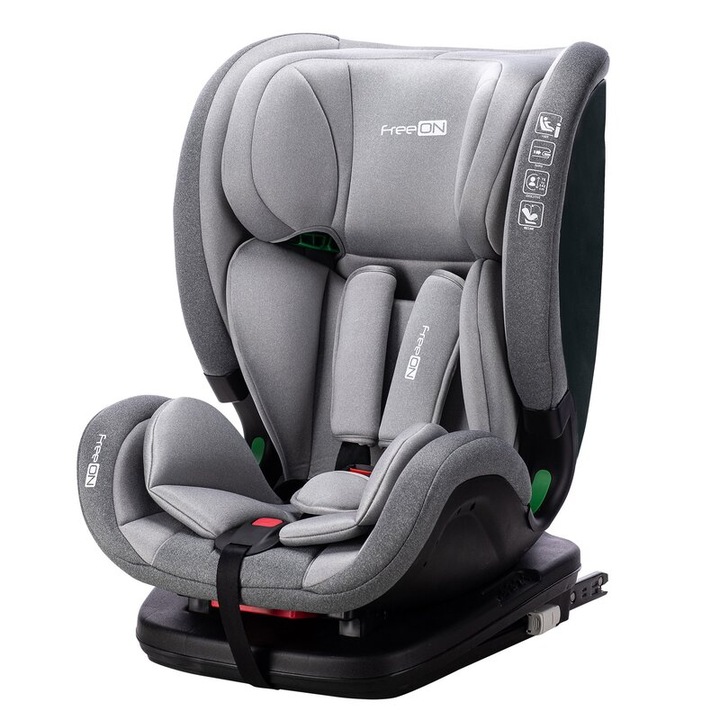 Scaun auto, FreeON, Trex, I-Size, 76 - 150 cm, Tehnologie Isofix + Top Tether, Spatar si tetiera reglabile, Conform ECE R129, 1-12 ani, Grey