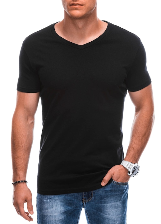 Тениска EDOTI EM-TSBS-0101, V-образно деколте, Памук, Черен