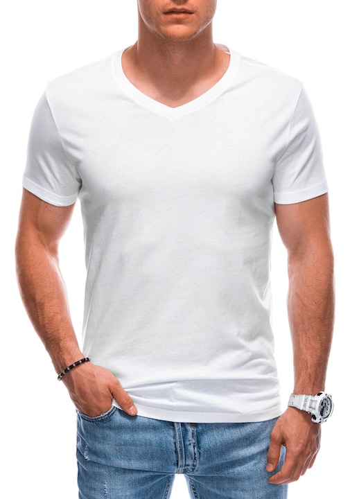 Тениска EDOTI EM-TSBS-0101, V-образно деколте, Памук, Бял