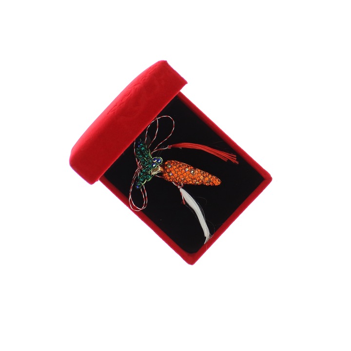 Bross, fém, Buticcochet, 6x1,5 cm, sárgarépa minta, Narancs - MR616