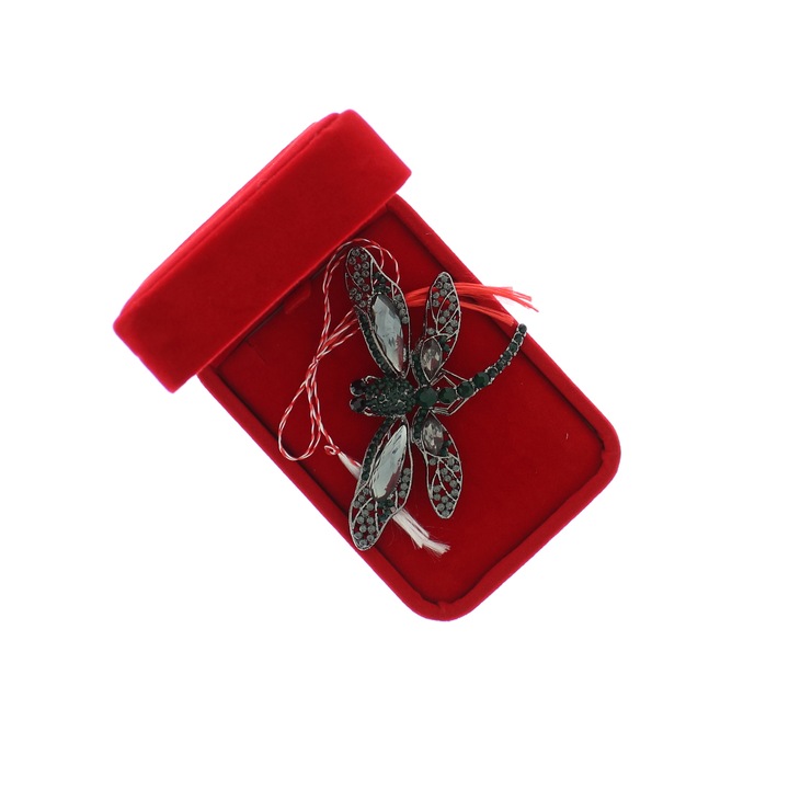 Márciuska, fém, Buticcochet, 5x8 cm, Dragonfly, fekete zöld - MR598