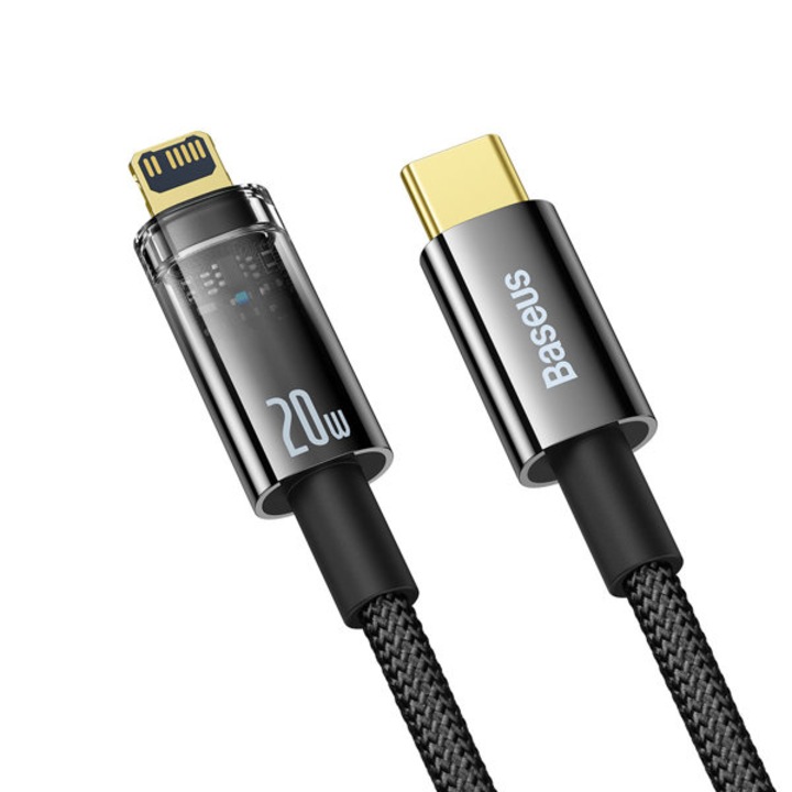 Töltőkábel USB-C / Lightning 20W 2m Baseus expl, orer sorozat fekete/arany