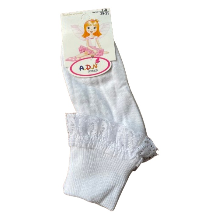 Sosete cu dantela, 5-6 ani, 26-28, Alb