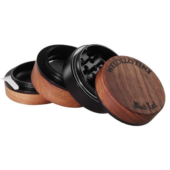 Grinder tutun, Black Leaf Weedllotine, din lemn nuc, 4 Parti, diametru 62mm