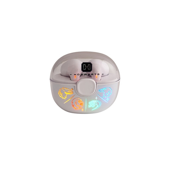 Casti TWS Lazer Built Harry Potter Hogwarts, alb, Bluetooth, microfon, 10m