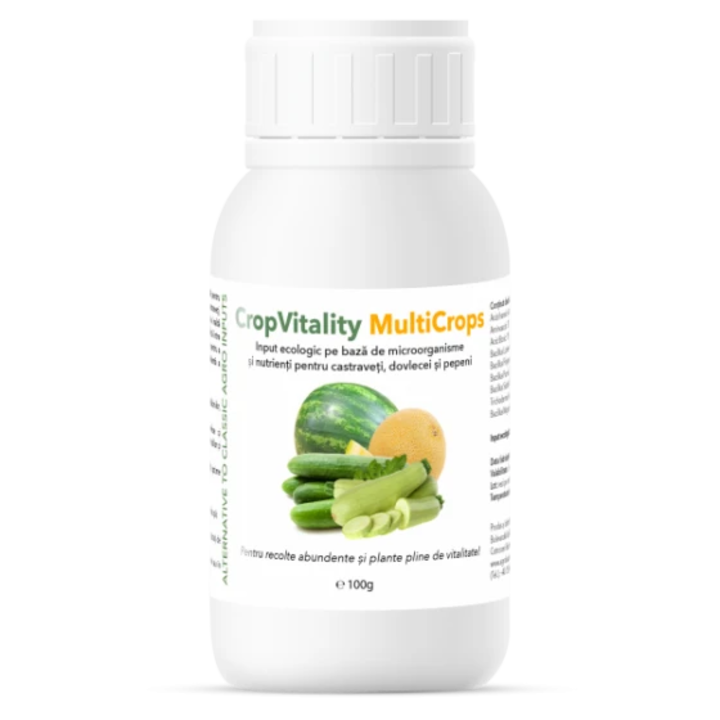 Input ecologic pe baza de microorganisme si nutrienti pentru castraveti, dovlecei si pepeni, CropVitality MultiCrops, 100 grame