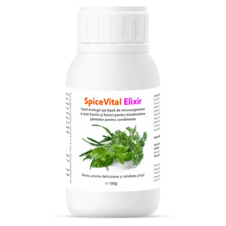 Input ecologic pe baza de microorganisme si acizi humici si fulvici pentru biostimularea plantelor pentru condimente, SpiceVital Elixir, 100 grame