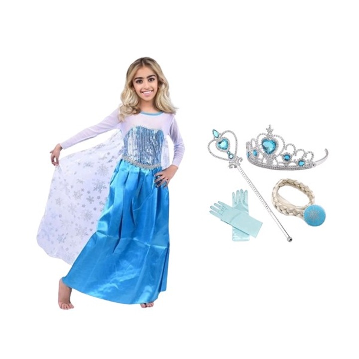 Set rochie si patru accesorii Elsa Frozen, 3-5 ani, Carnaval