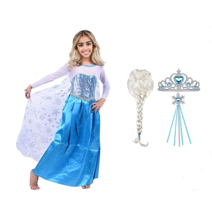 Set rochie si accesorii Elsa Frozen, Depox, 5-7 ani, Albastru, Halloween