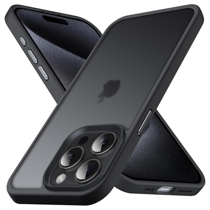 Husa pentru iPhone 15 PRO MAX, MobileSmart, Hybrid ultra slim, carcasa spate Antisoc, Negru