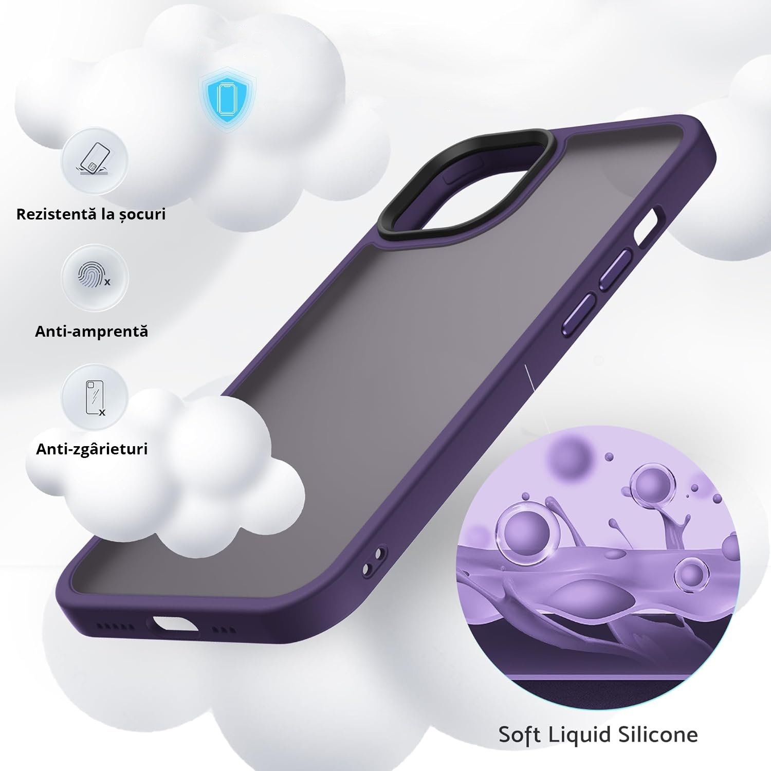 Husa pentru iPhone 15, MobileSmart, Hybrid ultra slim, carcasa spate Antisoc, Purple