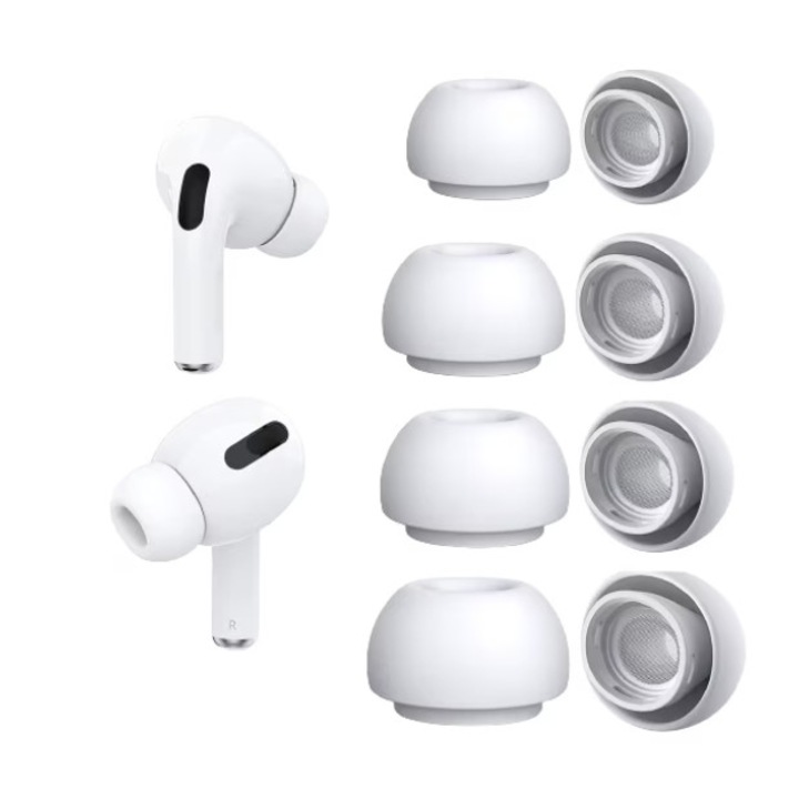 Комплект от 4 чифта силиконови тапи за слушалки AirPods Pro, enkourakoko®, размер XS/S/M/L, In-Ear - Бял