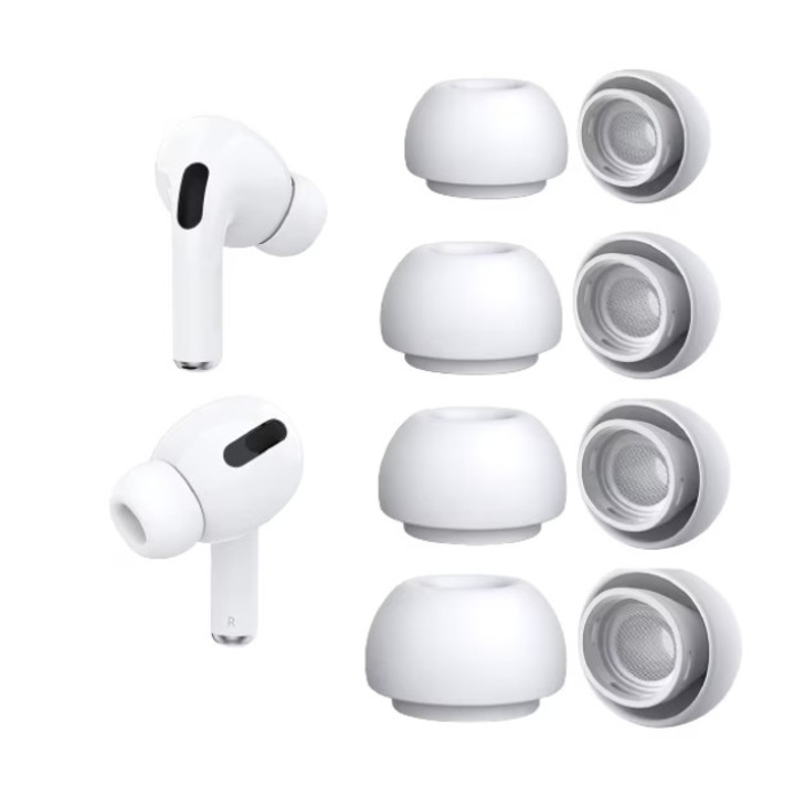 Set 4 perechi de dopuri din silicon pentru casti AirPods Pro, enkourakoko®, marime XS/S/M/L, In-Ear - Alb