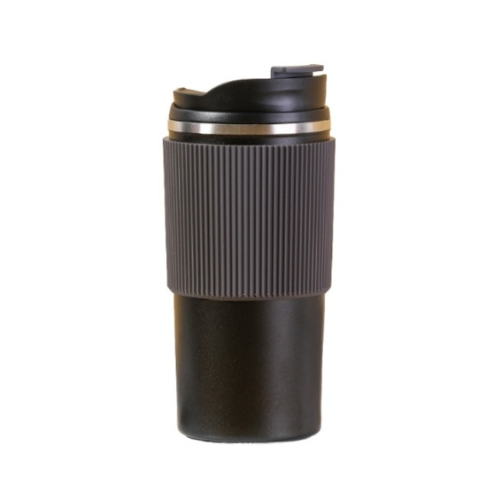 Пътна чаша за кафе без BPA, JENUOS®, с капак против разливане, 450 мл, черна