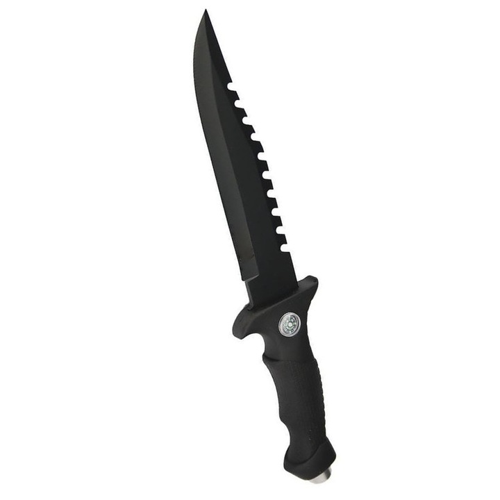 Cutit de vanatoare Mercaton® cu teaca, Lama Bowie, Maner anti-alunecare, Busola incorporata in maner, 30 cm