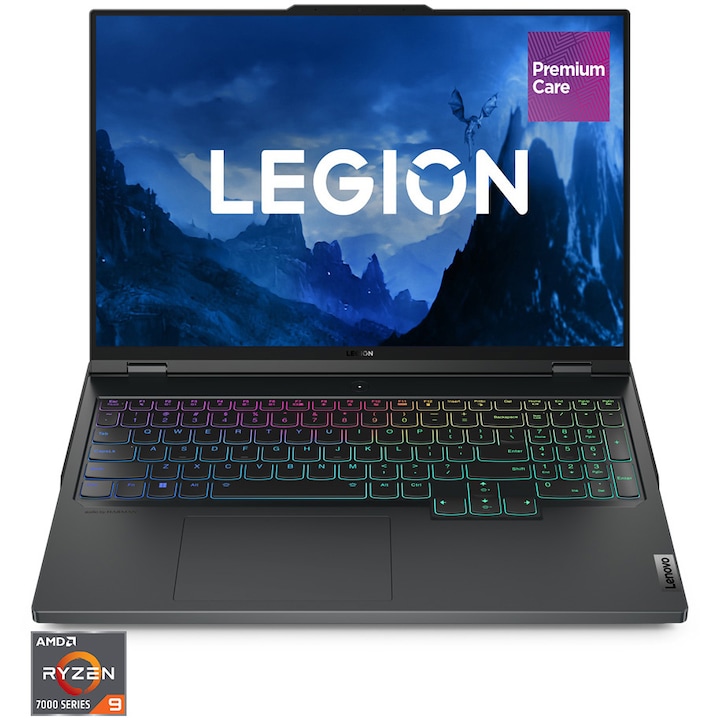 Laptop Gaming Lenovo Legion Pro 7 16ARX8H cu procesor AMD Ryzen™ 9 7945HX pana la 5.4 GHz, 16'', WQXGA, IPS, 240Hz, 32GB DDR5, 1TB SSD, NVIDIA® GeForce RTX™ 4080 12GB GDDR6, No OS, Onyx Grey, 3y on-site, Premium Care