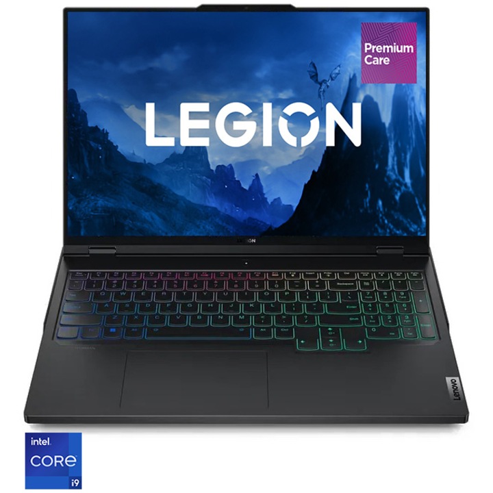 Laptop Gaming Lenovo Legion Pro 7 16IRX9H cu procesor Intel® Core™ i9-14900HX, pana la 5.8GHz, 16'', WQXGA, IPS, 240Hz, 32GB DDR5, 1TB SSD, NVIDIA® GeForce RTX™ 4090 16GB GDDR6, No OS, Eclipse Black, 3y on-site, Premium Care