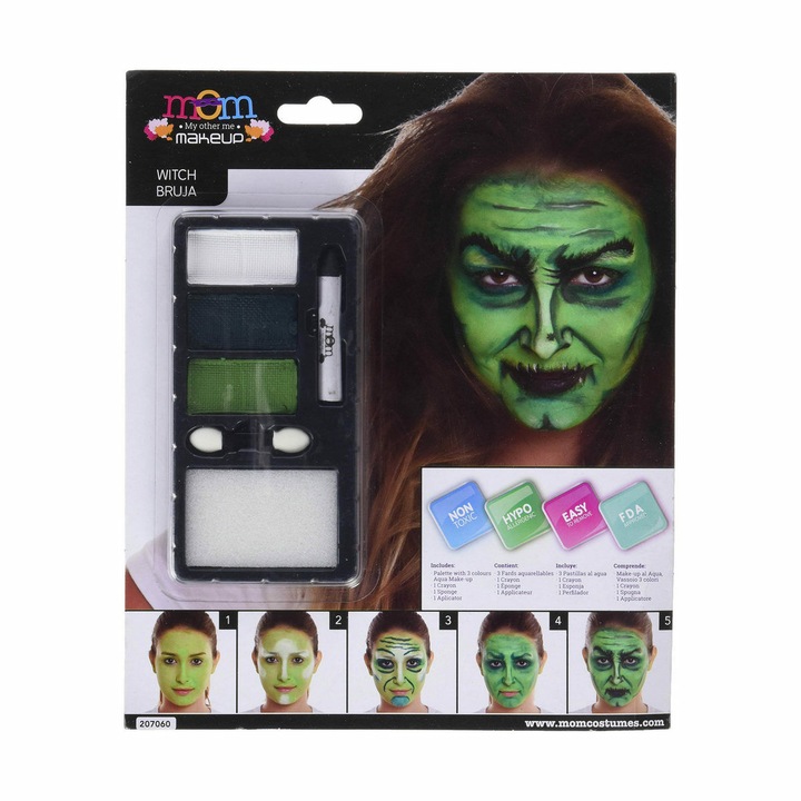 Kit de machiaj pentru petrecere Halloween, My Other Me, Vrajitoare, Verde