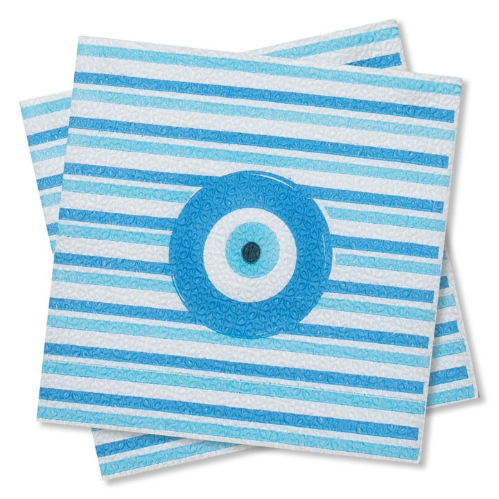 Set 50 de servetele de masa Shopiens®, cu un strat absorbant, cu model ochi bleu, 28 x 28 cm