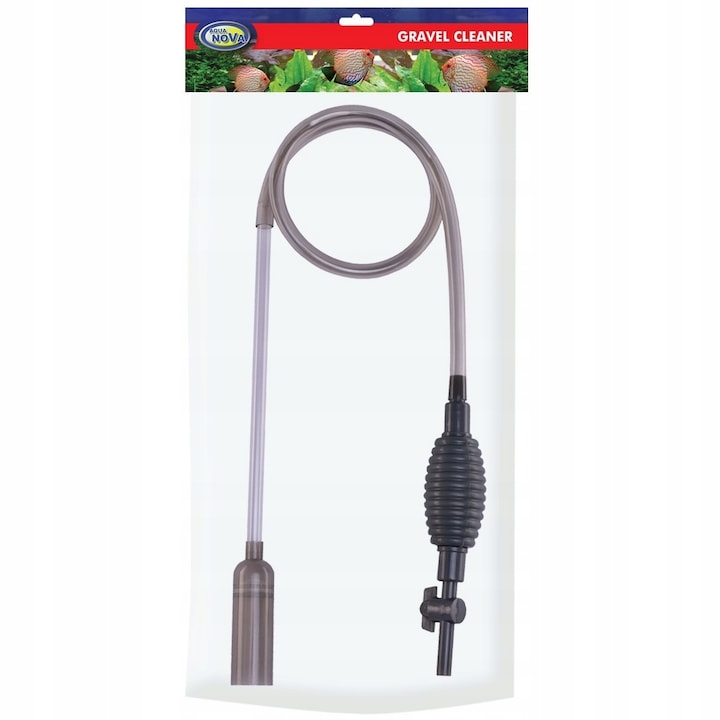 Aspirator cu pompa si supapa pentru acvariu, Aqua Nova, 1.7 m, Gri / Negru