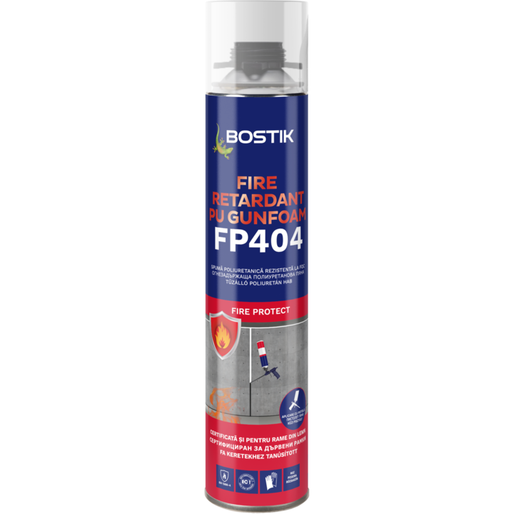 Spuma poliuretanica pentru montaj, rezistenta la foc, Bostik FP404 Fire Retardant PU Gun Foam, aplicare cu pistol, 750 ml