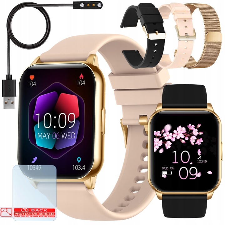 Smartwatch WonderWatch, rezistent la apa, monitorizare sanatate si sport, roz si negru, IP67