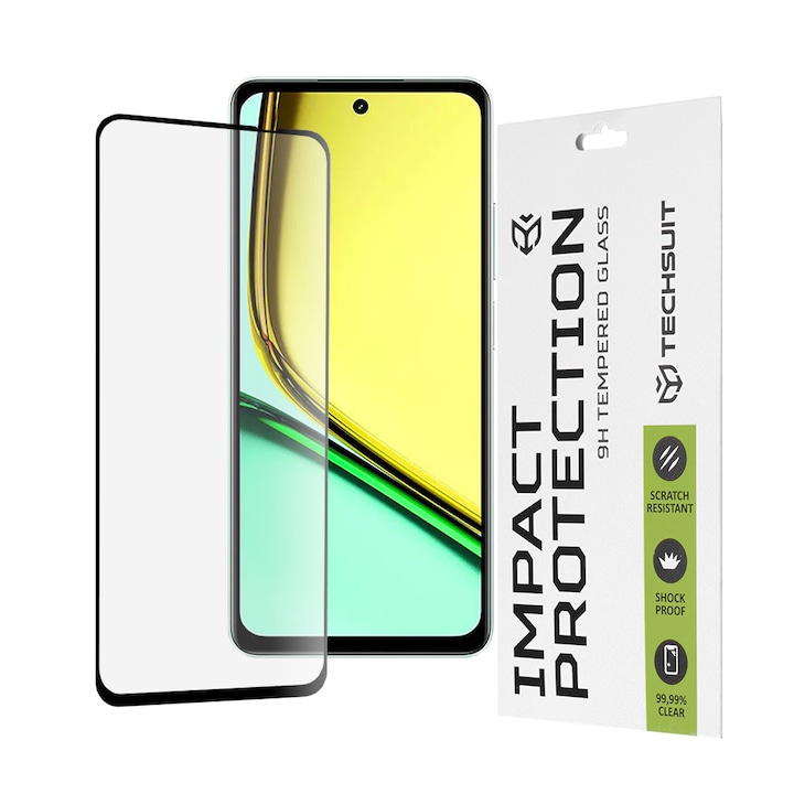 Стъклен Протектор за Realme C67 4G - Techsuit Full Cover / Full Glue - Черен