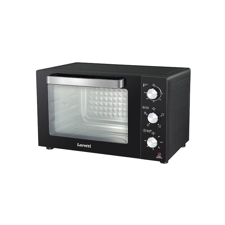 Cuptor electric Laretti LR-EC3900, 2000W, 45 L, Termostat reglabil 70-230°C, Usa dubla din sticla, Elemente de incalzire din otel inoxidabil, Functia de oprire automata, Ideal pentru gratar, coacere si prajire, Iluminat Interior