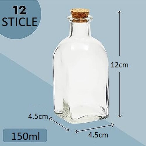 Комплект от 12 прозрачни бутилки от 150 ml с коркови капачки, ClickDeal ...