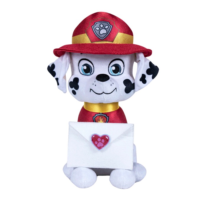 Jucarie de plus Paw Patrol, model Marshall, material textil si plus, 20 cm inaltime, culoare multicolor