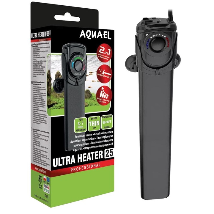 Нагревател за аквариум, Aquael, Ultra Heater Day&Night, 25W, 20-33°C, 10-25 l, черен