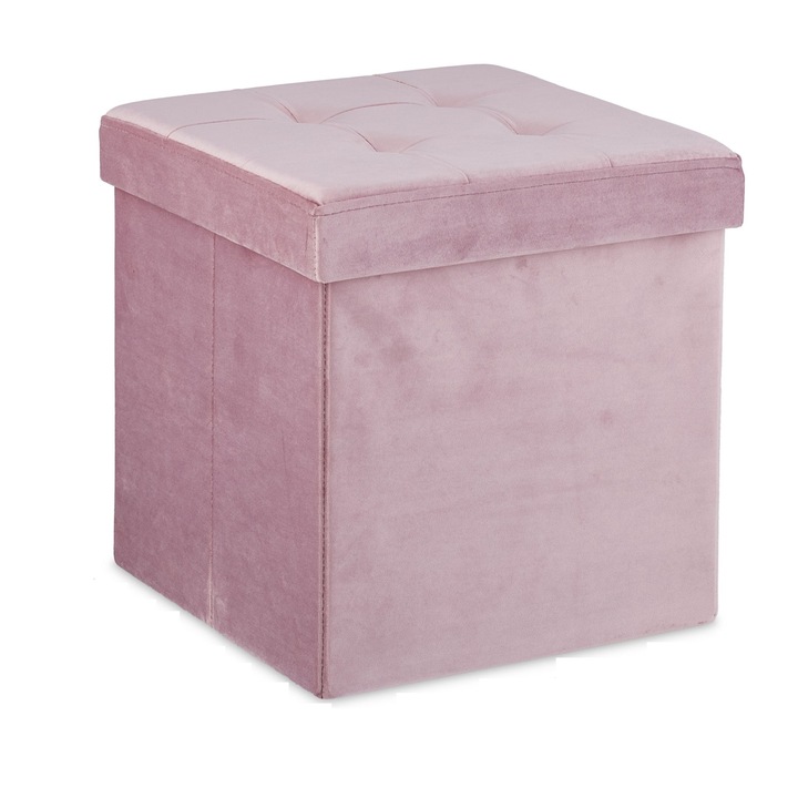 Taburet pliabil din catifea, Relaxdays, roz, 38 x 38 x 38 cm
