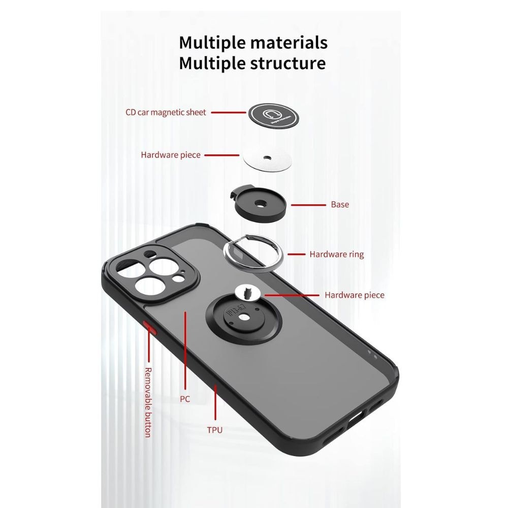 Husa Matte Ring Grip, Compatibil cu Xiaomi Redmi Note 12 Pro 5G, Antisoc Armor, Inel rotativ 360 grade, Magnet suport auto incorporat, Negru