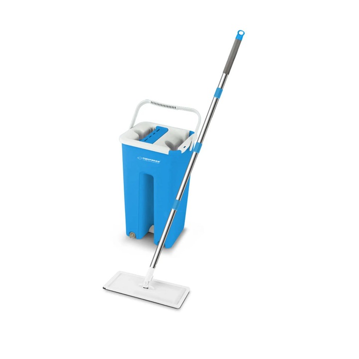 Set mop cu galeata, Esperanza Squeeze Mop Perfect Clean 96403, microfibra, rotire 360 grade, cuve separate pentru spalare si uscare Albastru