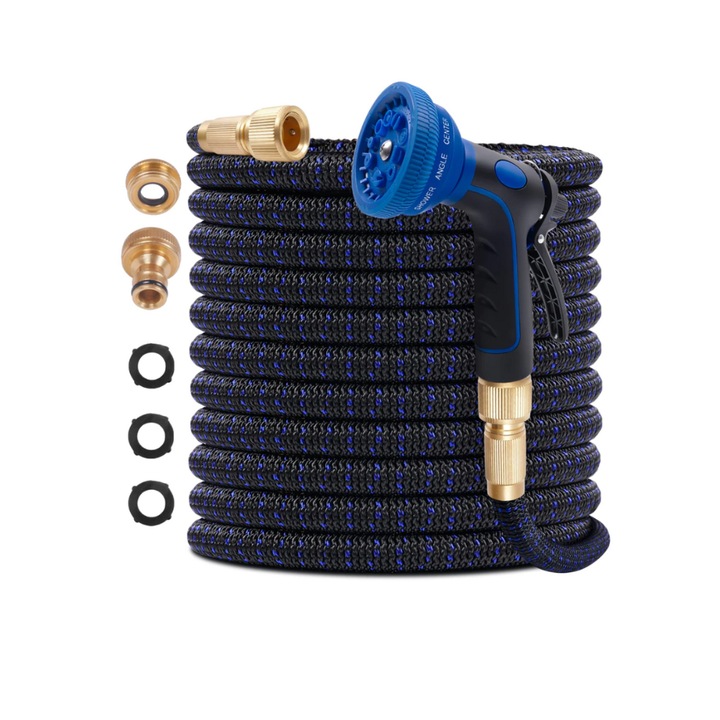 15,2M гъвкав разтегателен градински маркуч с 10 функции накрайник за пръскане, тройна латексова сърцевина