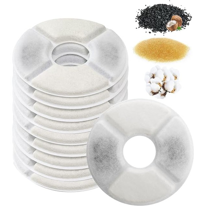 Filtre pentru fantana de apa pentru pisici Simpeak, 10 bucati, contin carbune activ si schimb de ioni, rotunde