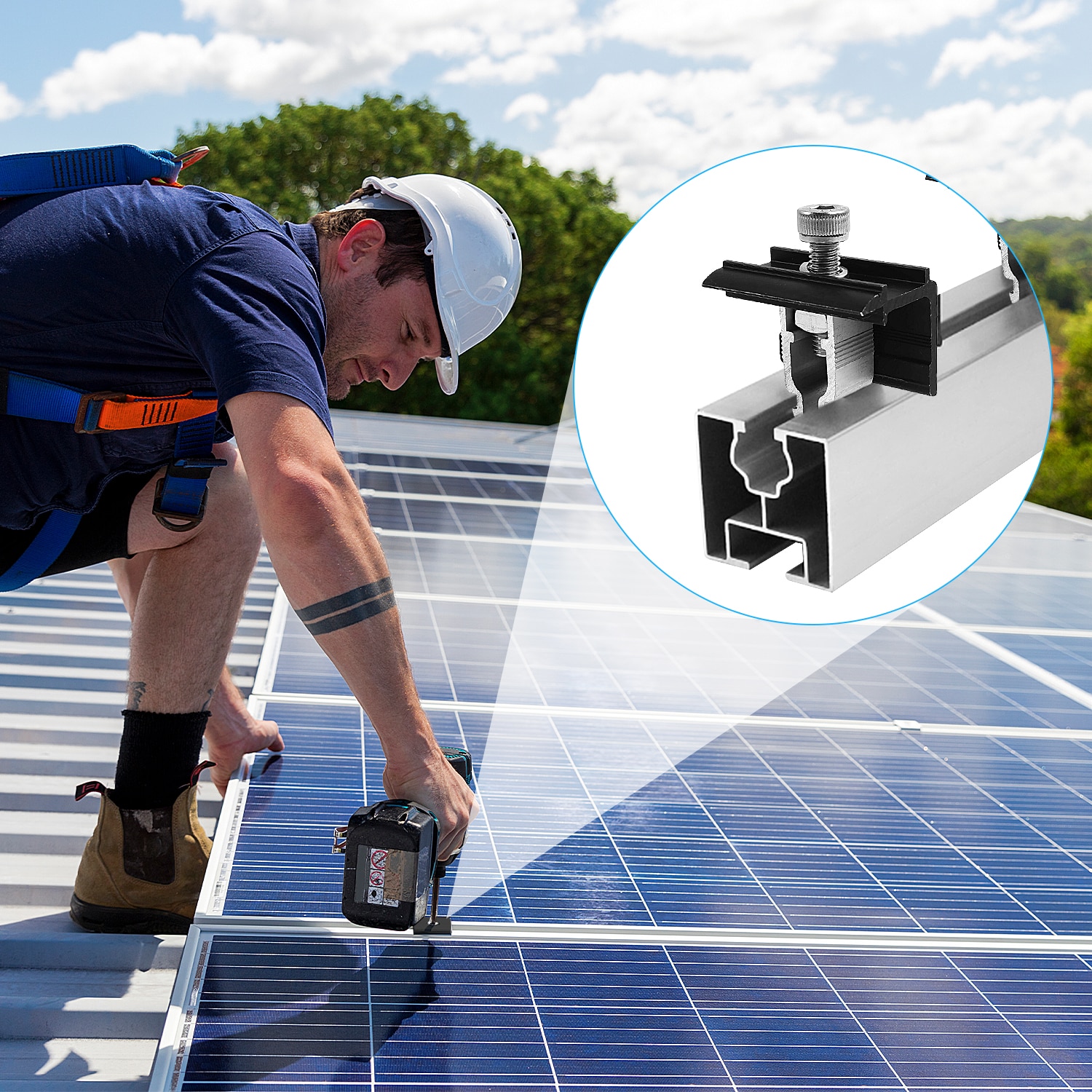 Cleme Solar Pvc Set 6 piese de cleme pentru panou solar, Qinglee, Aluminiu, Argintiu ...