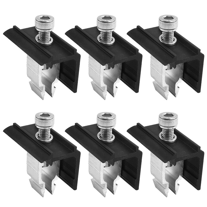 Set 6 piese de cleme pentru panou solar, Qinglee, Aluminiu, Argintiu/Negru