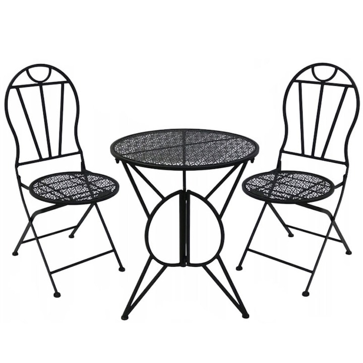 Set mobilier gradina metalic Elba, 2 scaune pliabile, 1 masa, negru