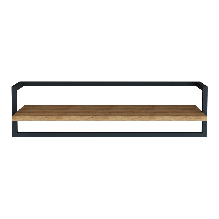 Cuier haine, en.casa, PXTA-2352 Evje, 80 x 30 x 20 cm, pal, otel, efect len, negru, montabil pe perete, cu sina si raft